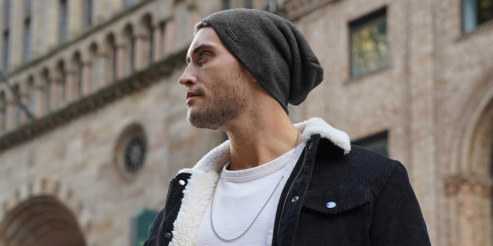 White Cashmere Knit Logo Beanie Men Hat